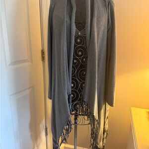 CAbi Gray Fringe Cardigan